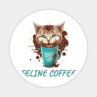 Feline Fueled: Cool Cat Sipping Coffee Magnet